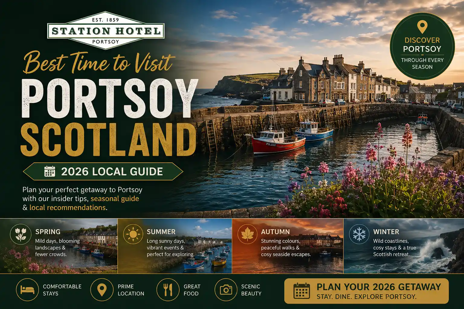 Best time to visit Portsoy Scotland with scenic coastal views and harbour