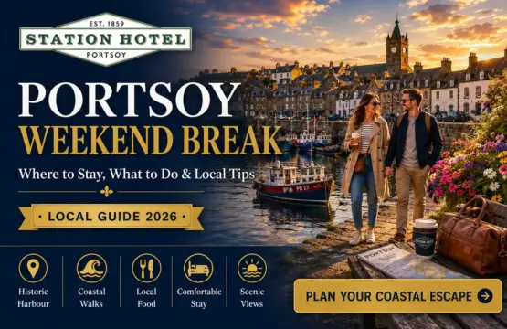 Portsoy weekend break guide showing the historic harbour, coastal views and relaxing places to stay in Portsoy, Scotland