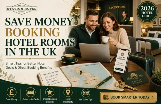 Couple saving money by booking hotel rooms in the UK directly through an independent hotel website