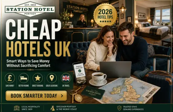 Couple comparing cheap hotels in the UK online while planning an affordable stay at an independent hotel